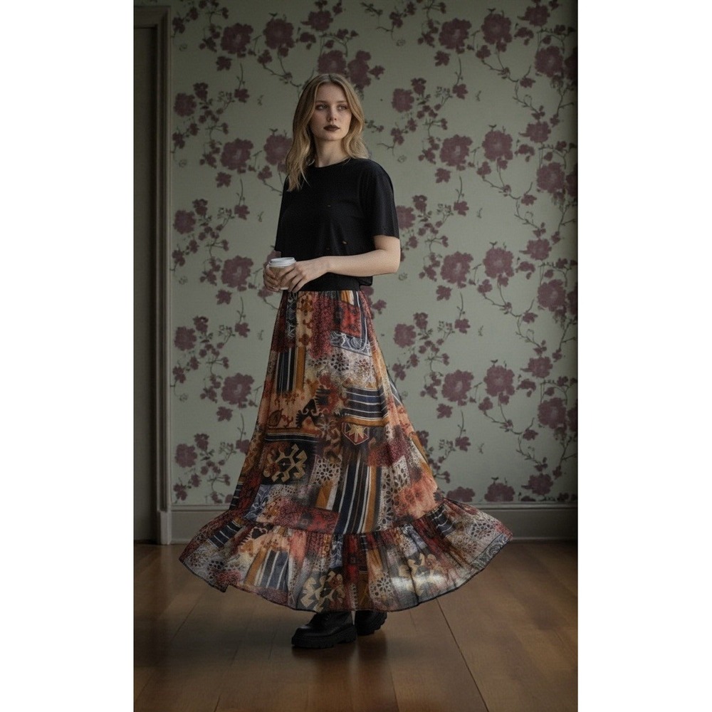 Petit Pois Luxury Patchwork Skirt Bohemian Boho Grunge Fairycore‎ Maxi Skirt Lg